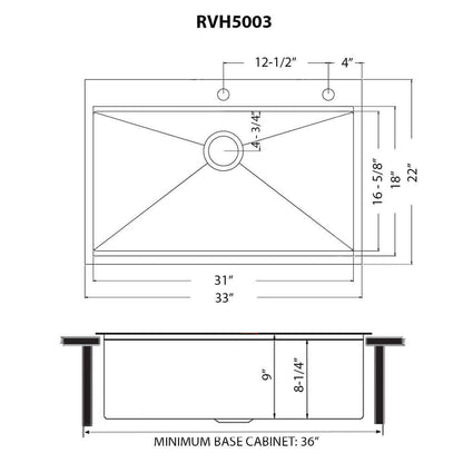 Ruvati 33 inch Stainless Steel Workstation Drop-in Topmount Kitchen Sink Single Bowl - RVH5003