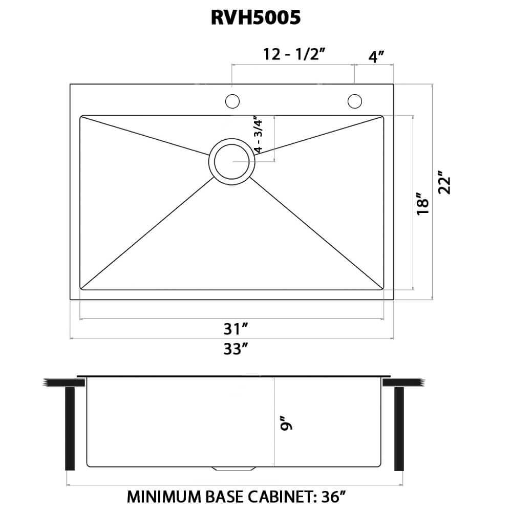 Ruvati 33 x 22 inch Stainless Steel Drop-in Topmount Kitchen Sink Single Bowl - RVH5005