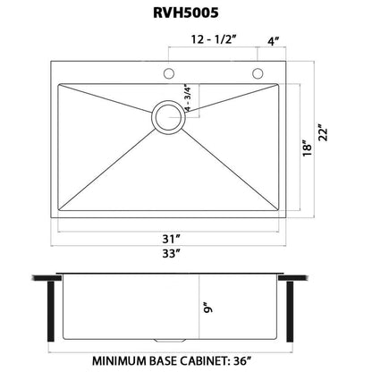 Ruvati 33 x 22 inch Stainless Steel Drop-in Topmount Kitchen Sink Single Bowl - RVH5005