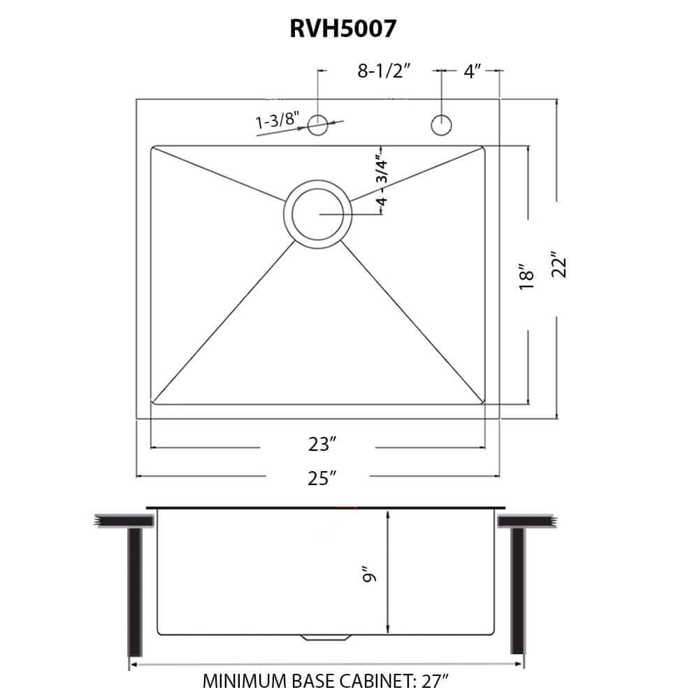 Ruvati 25 inchStainless Steel Drop-in Topmount Kitchen Sink Single Bowl - RVH5007