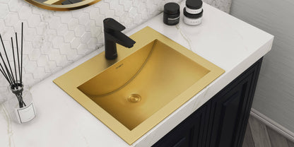 Ruvati 21 x 17 inch Drop-in Topmount Bathroom Sink Polished Brass Stainless Steel - RVH5110