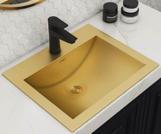 Ruvati 21 x 17 inch Drop-in Topmount Bathroom Sink Polished Brass Stainless Steel - RVH5110