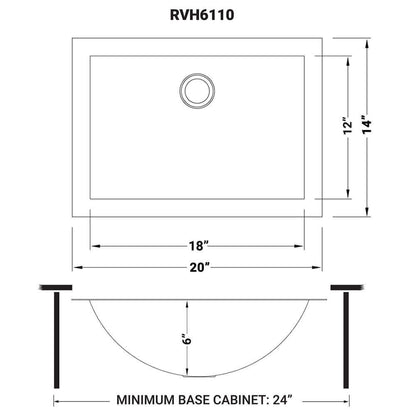 Ruvati 18 x 12 inch Rectangular Bathroom Sink Undermount - RVH6110