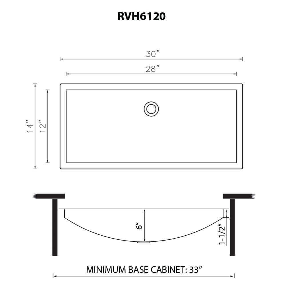 Ruvati 30 x 14 inch Stainless Steel Rectangular Bathroom Sink Undermount - RVH6120