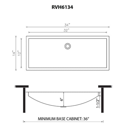 Ruvati 34 x 14 inch Stainless Steel Rectangular Bathroom Sink Undermount - RVH6134