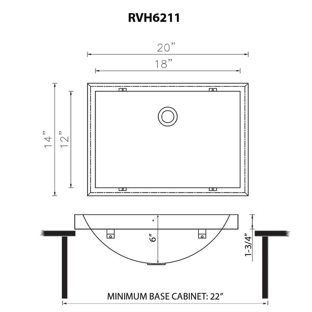 Ruvati 20 x 14 inch Stainless Steel Rectangular Bathroom Sink Semi-Recessed - RVH6211