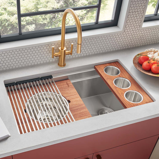 Ruvati 33-inch Stainless Steel Workstation Two-Tiered Ledge Kitchen Sink Undermount - RVH6222