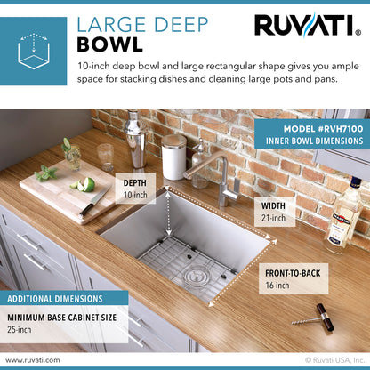 Ruvati 23-inch Undermount 16 Gauge Zero Radius Kitchen Sink Stainless Steel Single Bowl - RVH7100