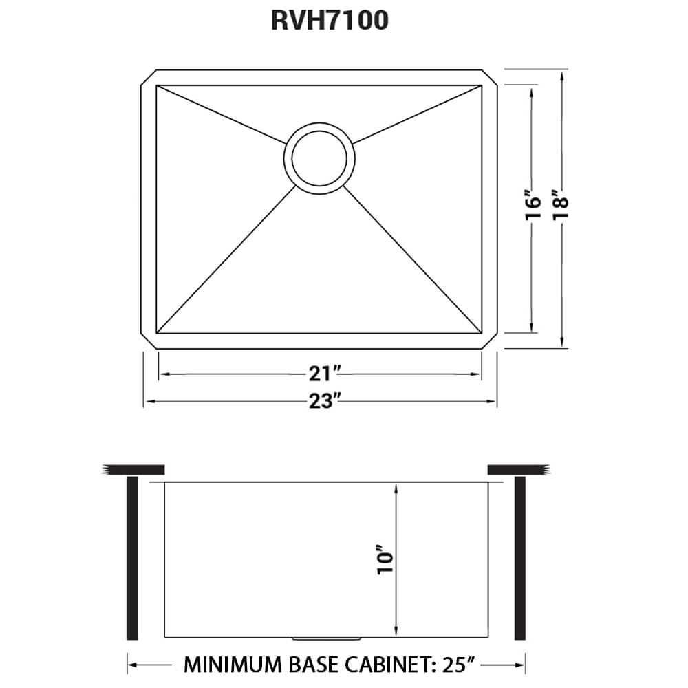 Ruvati 23-inch Undermount 16 Gauge Zero Radius Kitchen Sink Stainless Steel Single Bowl - RVH7100