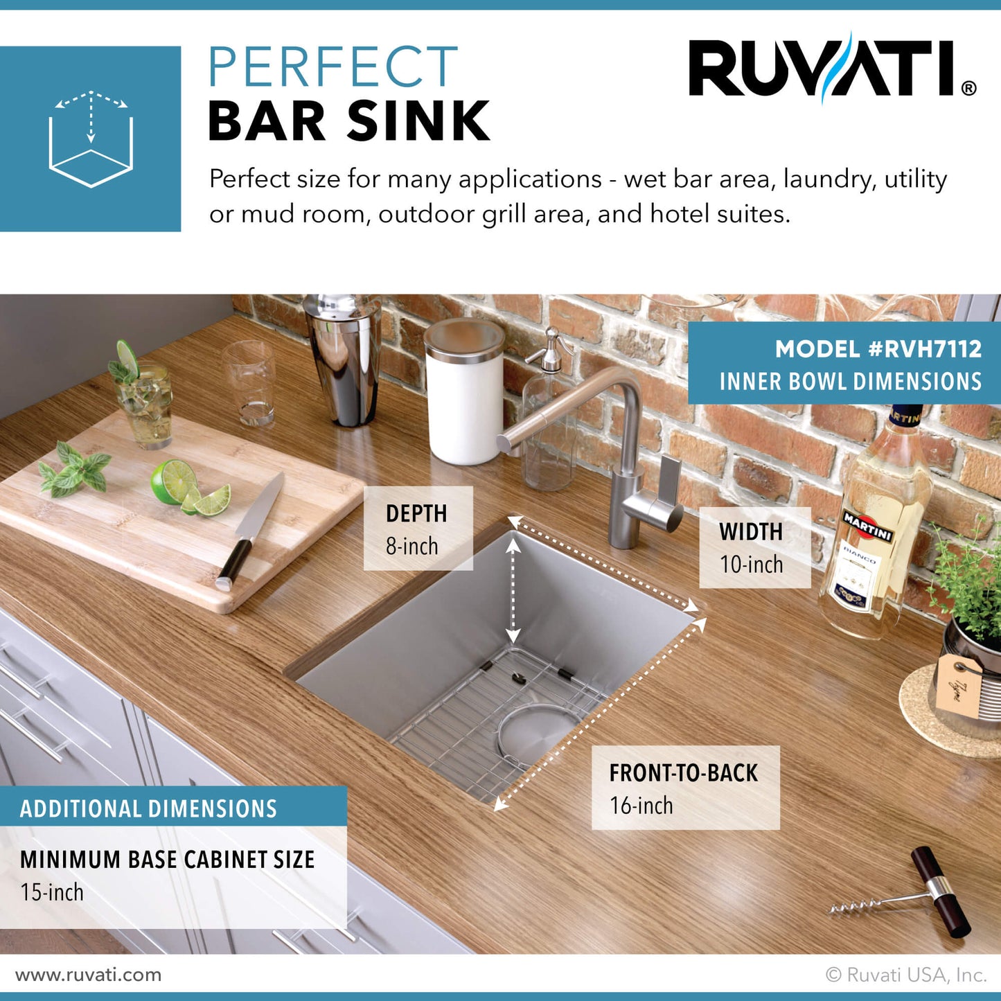 Ruvati 12 inch Undermount Bar Prep Kitchen Sink 16 Gauge Round Corners Stainless Steel Single Bowl - RVH7112