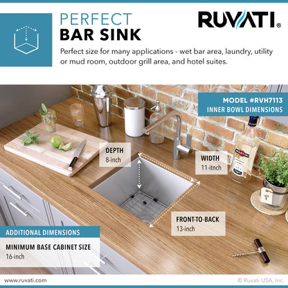 Ruvati 13 x 15 inch Undermount 16 Gauge Zero Radius Bar Prep Kitchen Sink Stainless Steel Single Bowl - RVH7113