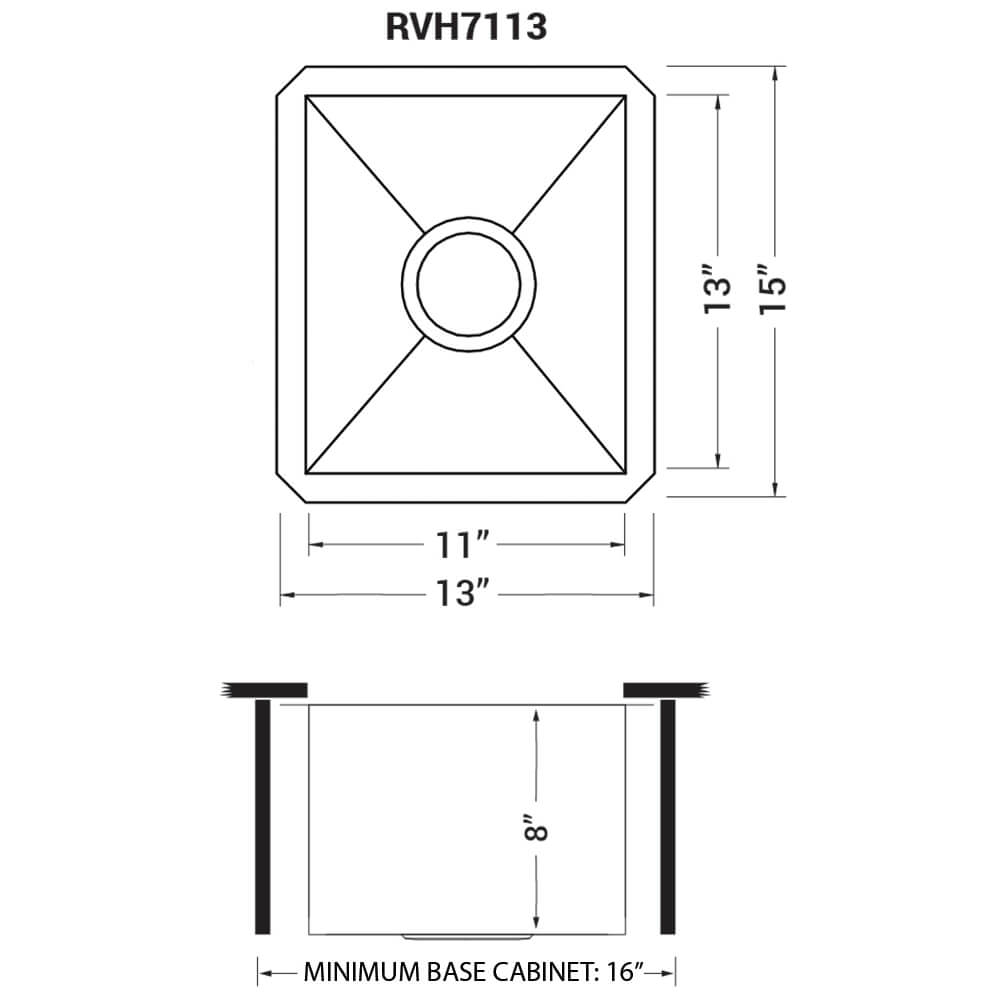 Ruvati 13 x 15 inch Undermount 16 Gauge Zero Radius Bar Prep Kitchen Sink Stainless Steel Single Bowl - RVH7113