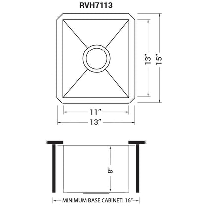 Ruvati 13 x 15 inch Undermount 16 Gauge Zero Radius Bar Prep Kitchen Sink Stainless Steel Single Bowl - RVH7113