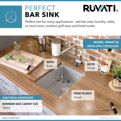 Ruvati 16 x 18 inch Undermount Bar Prep Kitchen Sink 16 Gauge Rounded Corners Stainless Steel Single Bowl - RVH7116