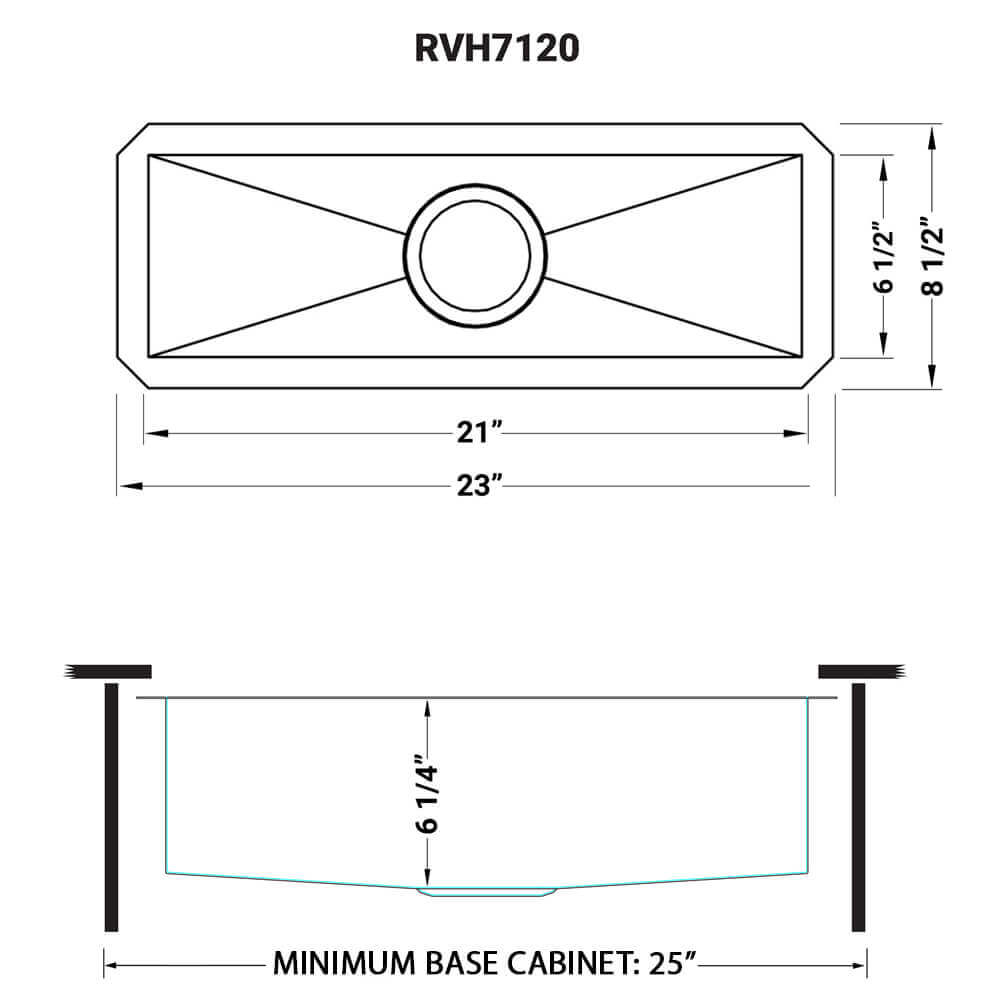 Ruvati 23" x 8" Bar Prep Sink Narrow Trough Undermount 16 Gauge Stainless Steel Single Bowl - RVH7120