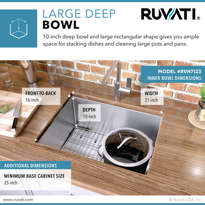 Ruvati 23-inch Undermount Stainless Steel Kitchen Sink 16 Gauge Rounded Corners Single Bowl - RVH7123