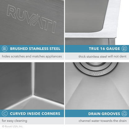 Ruvati 23-inch Undermount Stainless Steel Kitchen Sink 16 Gauge Rounded Corners Single Bowl - RVH7123