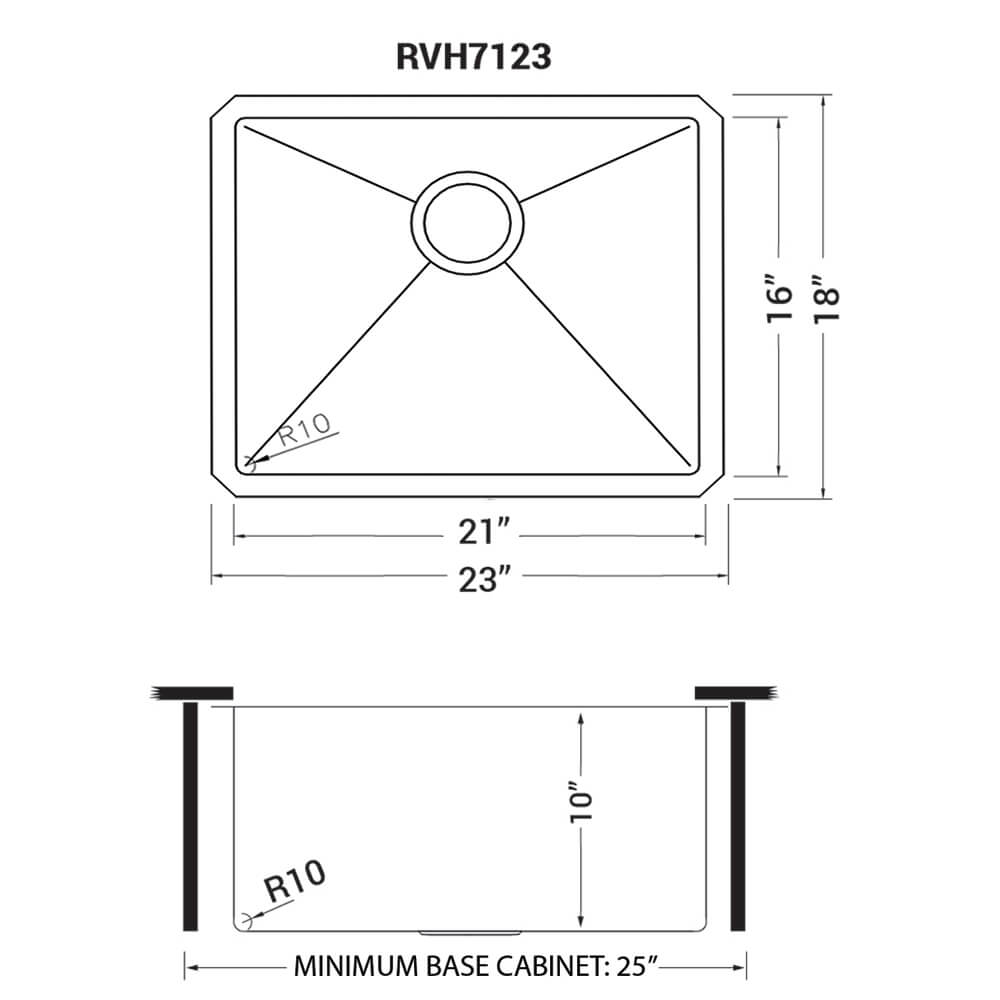 Ruvati 23-inch Undermount Stainless Steel Kitchen Sink 16 Gauge Rounded Corners Single Bowl - RVH7123