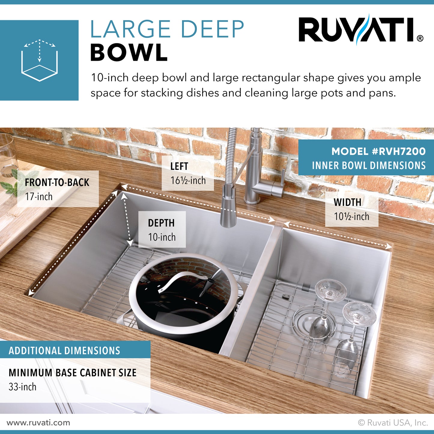 Ruvati 29-inch Undermount 60/40 Double Bowl Zero Radius 16 Gauge Stainless Steel Kitchen Sink - RVH7200