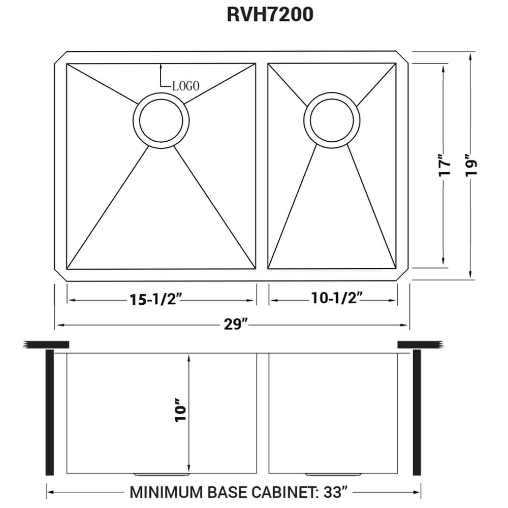 Ruvati 29-inch Undermount 60/40 Double Bowl Zero Radius 16 Gauge Stainless Steel Kitchen Sink - RVH7200