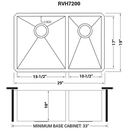 Ruvati 29-inch Undermount 60/40 Double Bowl Zero Radius 16 Gauge Stainless Steel Kitchen Sink - RVH7200