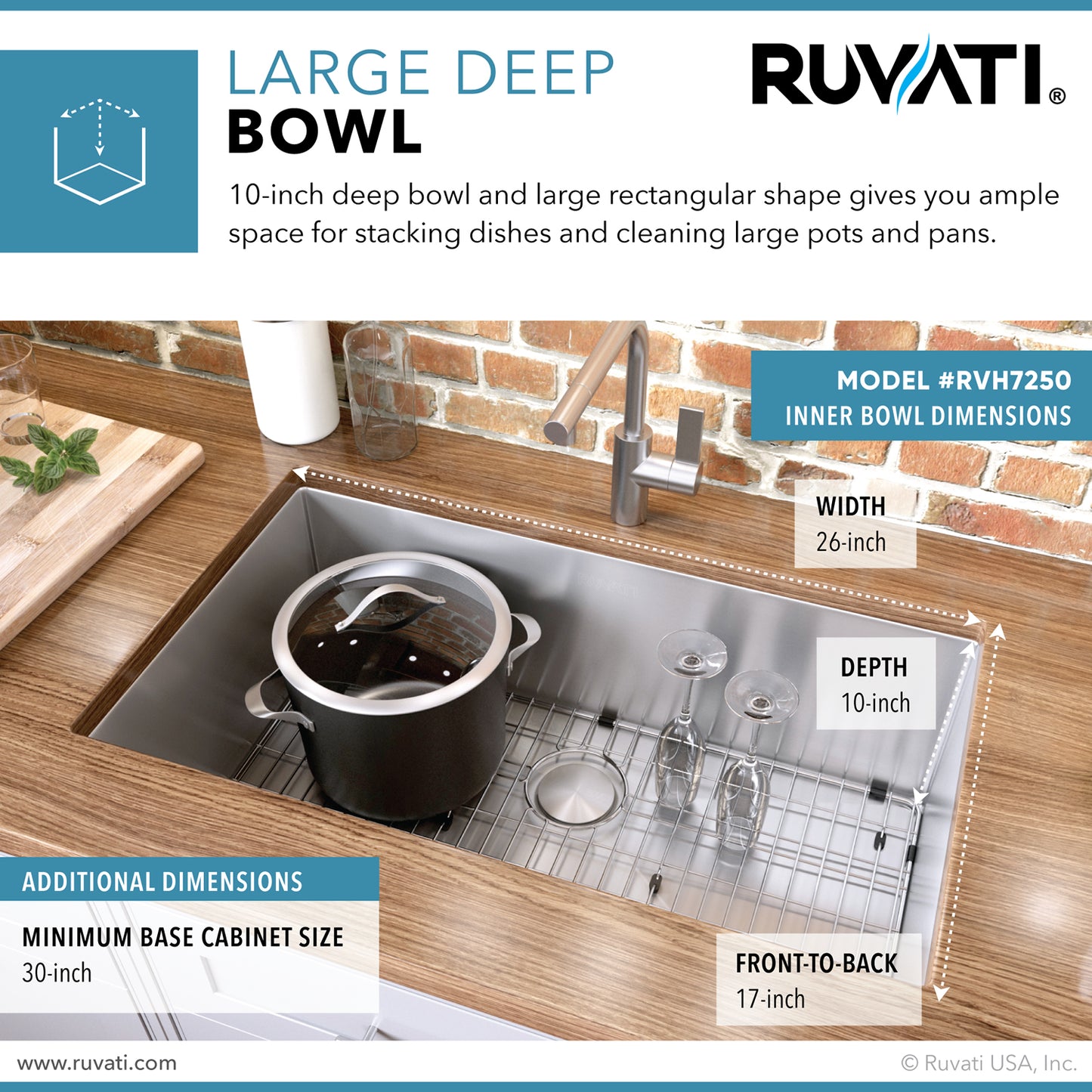 Ruvati 28-inch Undermount 16 Gauge Stainless Steel Kitchen Sink Rounded Corners Single Bowl - RVH7250