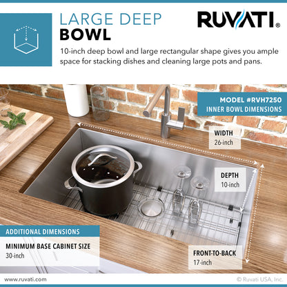 Ruvati 28-inch Undermount 16 Gauge Stainless Steel Kitchen Sink Rounded Corners Single Bowl - RVH7250