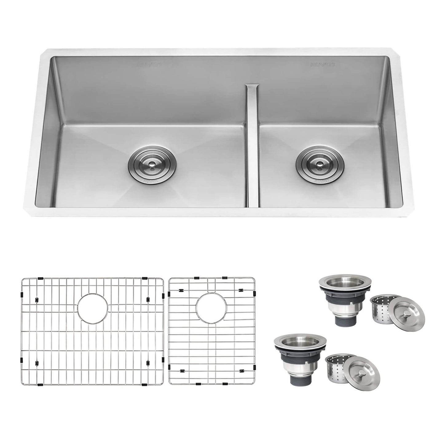 Ruvati 28-inch Low-Divide Undermount 60/40 Double Bowl Rounded Corners 16 Gauge Stainless Steel Kitchen Sink - RVH7255