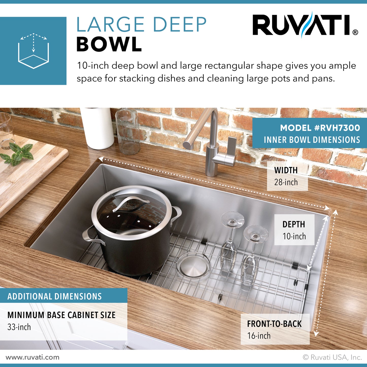 Ruvati 30-inch Undermount 16 Gauge Stainless Steel Rounded Corners Kitchen Sink Single Bowl - RVH7300