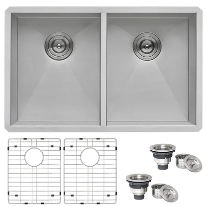 Ruvati 30-inch Undermount 50/50 Double Bowl Zero Radius 16 Gauge Stainless Steel Kitchen Sink - RVH7350