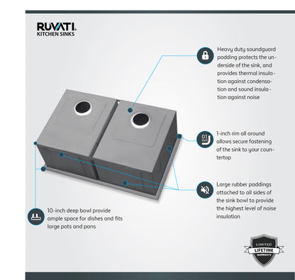 Ruvati 30-inch Undermount 50/50 Double Bowl Zero Radius 16 Gauge Stainless Steel Kitchen Sink - RVH7350