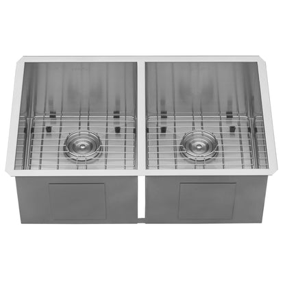 Ruvati 30-inch Undermount 50/50 Double Bowl Zero Radius 16 Gauge Stainless Steel Kitchen Sink - RVH7350