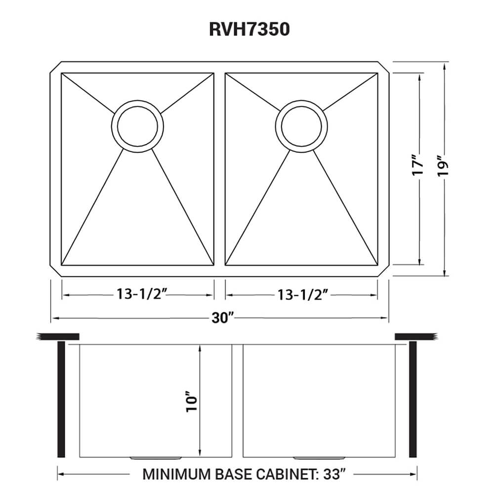 Ruvati 30-inch Undermount 50/50 Double Bowl Zero Radius 16 Gauge Stainless Steel Kitchen Sink - RVH7350