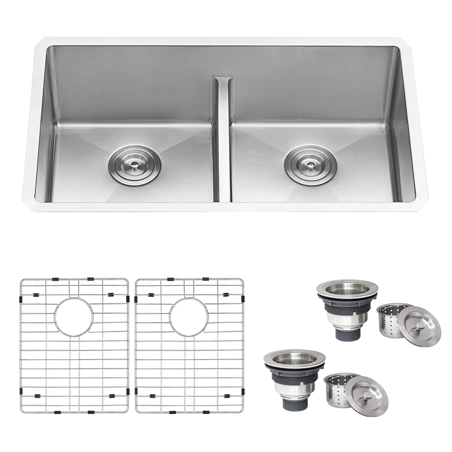 Ruvati 30-inch Low-Divide Undermount Rounded Corners 50/50 Double Bowl 16 Gauge Stainless Steel Kitchen Sink - RVH7355