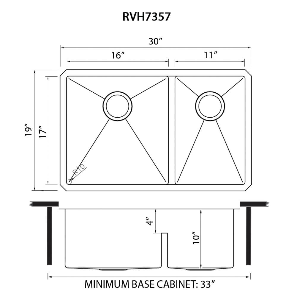 Ruvati 30-inch Low-Divide Undermount Rounded Corners 60/40 Double Bowl 16 Gauge Stainless Steel Kitchen Sink - RVH7357