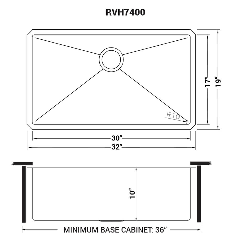 Ruvati 32-inch Undermount 16 Gauge Rounded Corners Kitchen Sink Stainless Steel Single Bowl - RVH7400