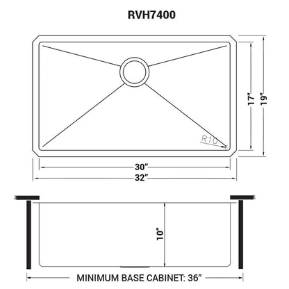 Ruvati 32-inch Undermount 16 Gauge Rounded Corners Kitchen Sink Stainless Steel Single Bowl - RVH7400