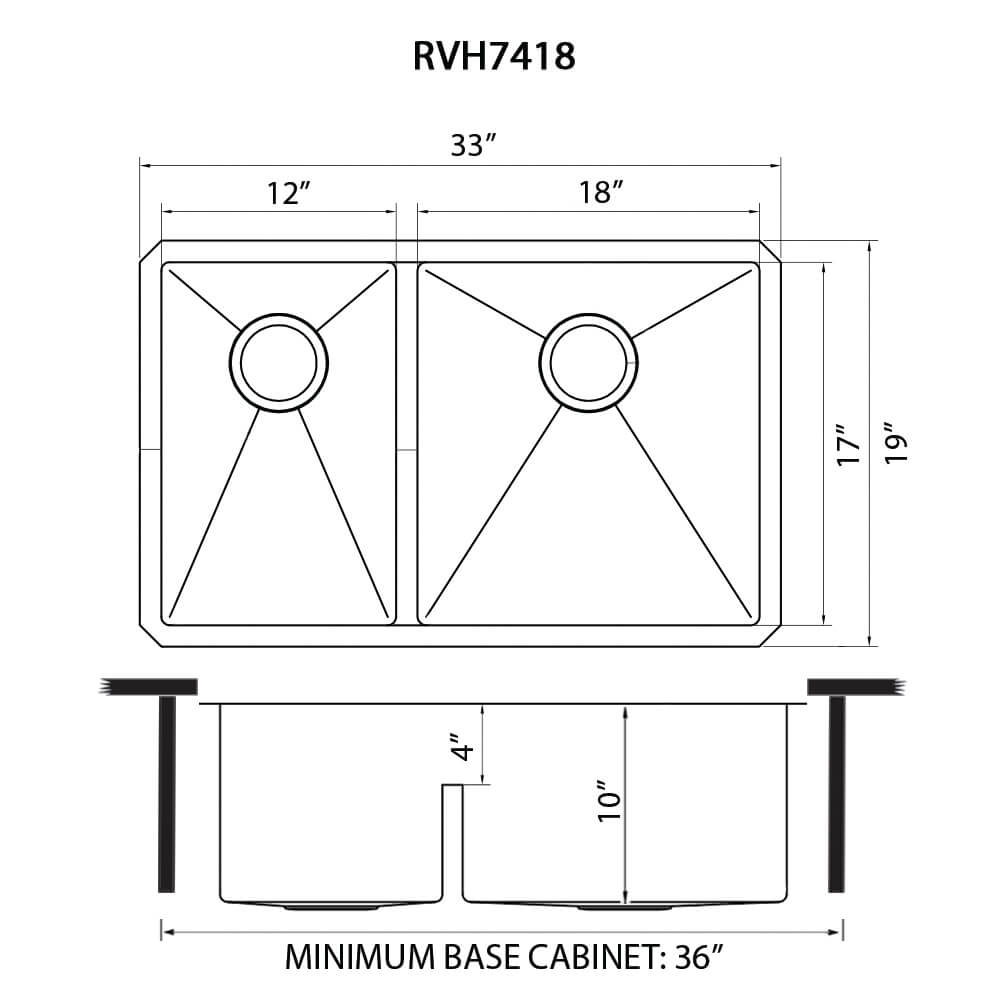 Ruvati 33-inch Low-Divide Undermount 40/60 Double Bowl 16 Gauge Rounded Corners Stainless Steel Kitchen Sink - RVH7418