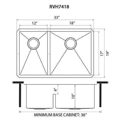 Ruvati 33-inch Low-Divide Undermount 40/60 Double Bowl 16 Gauge Rounded Corners Stainless Steel Kitchen Sink - RVH7418