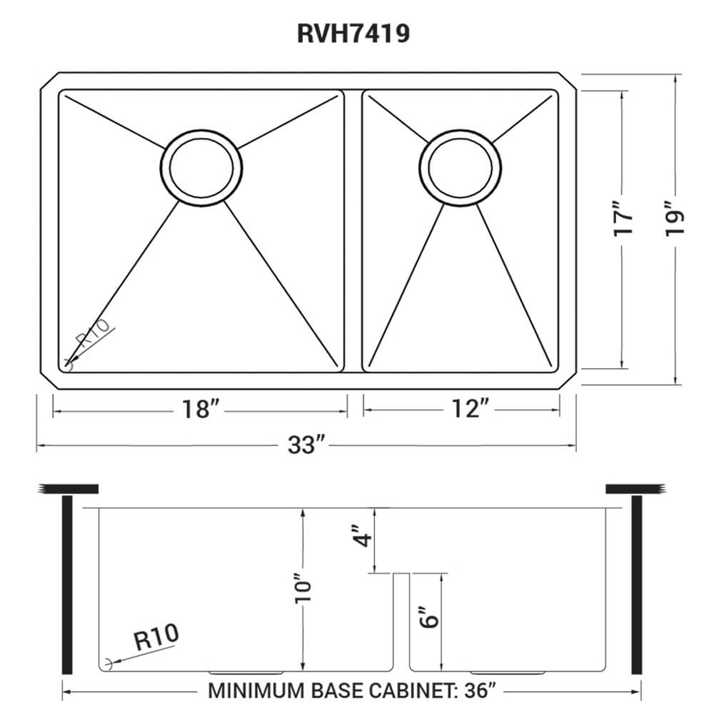 Ruvati 33-inch Low-Divide Undermount 60/40 Double Bowl 16 Gauge Rounded Corners Stainless Steel Kitchen Sink - RVH7419