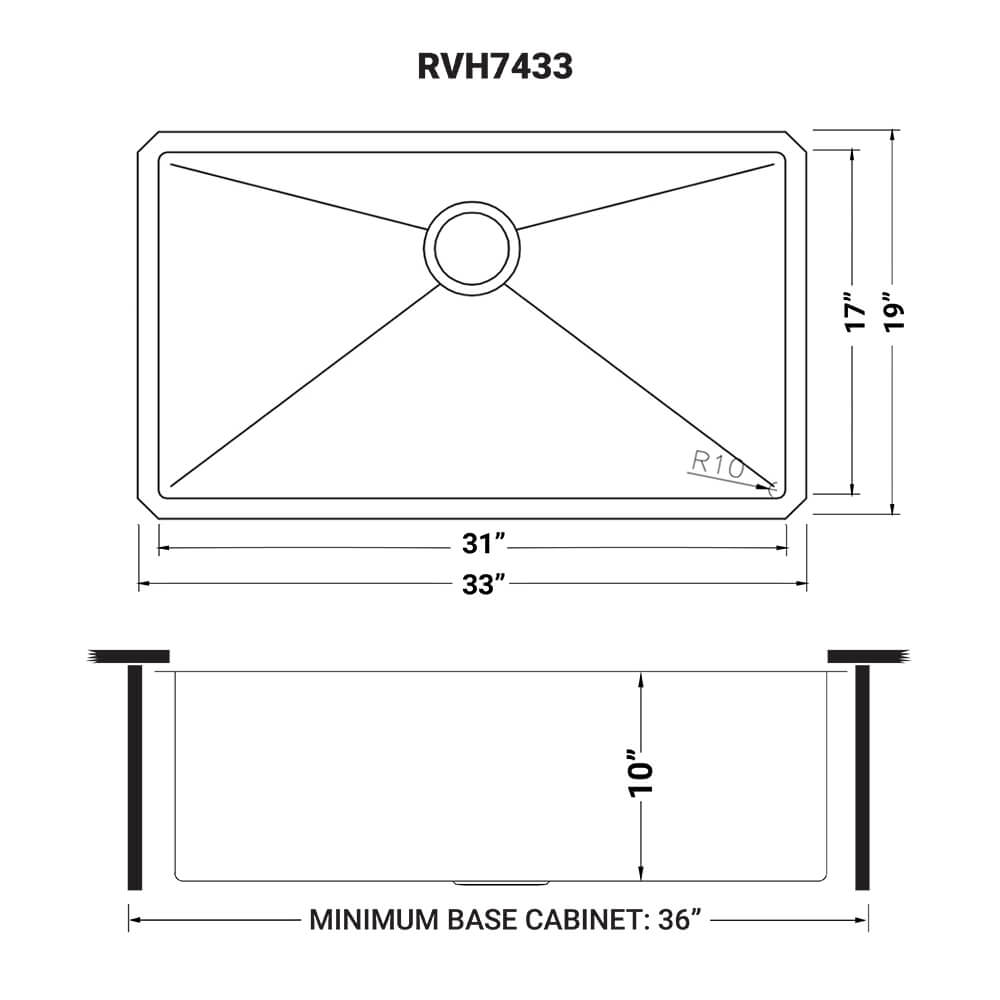 Ruvati 33-inch Undermount 16 Gauge Rounded Corners Large Kitchen Sink Stainless Steel Single Bowl - RVH7433