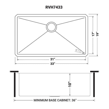 Ruvati 33-inch Undermount 16 Gauge Rounded Corners Large Kitchen Sink Stainless Steel Single Bowl - RVH7433