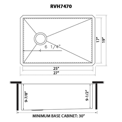 Ruvati 27-inch Slope Bottom Offset Drain Undermount Kitchen Sink Single Bowl Stainless Steel - RVH7470