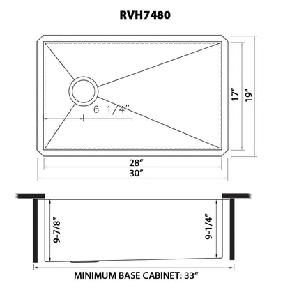 Ruvati 30-inch Slope Bottom Offset Drain Undermount Kitchen Sink Single Bowl Stainless Steel - RVH7480