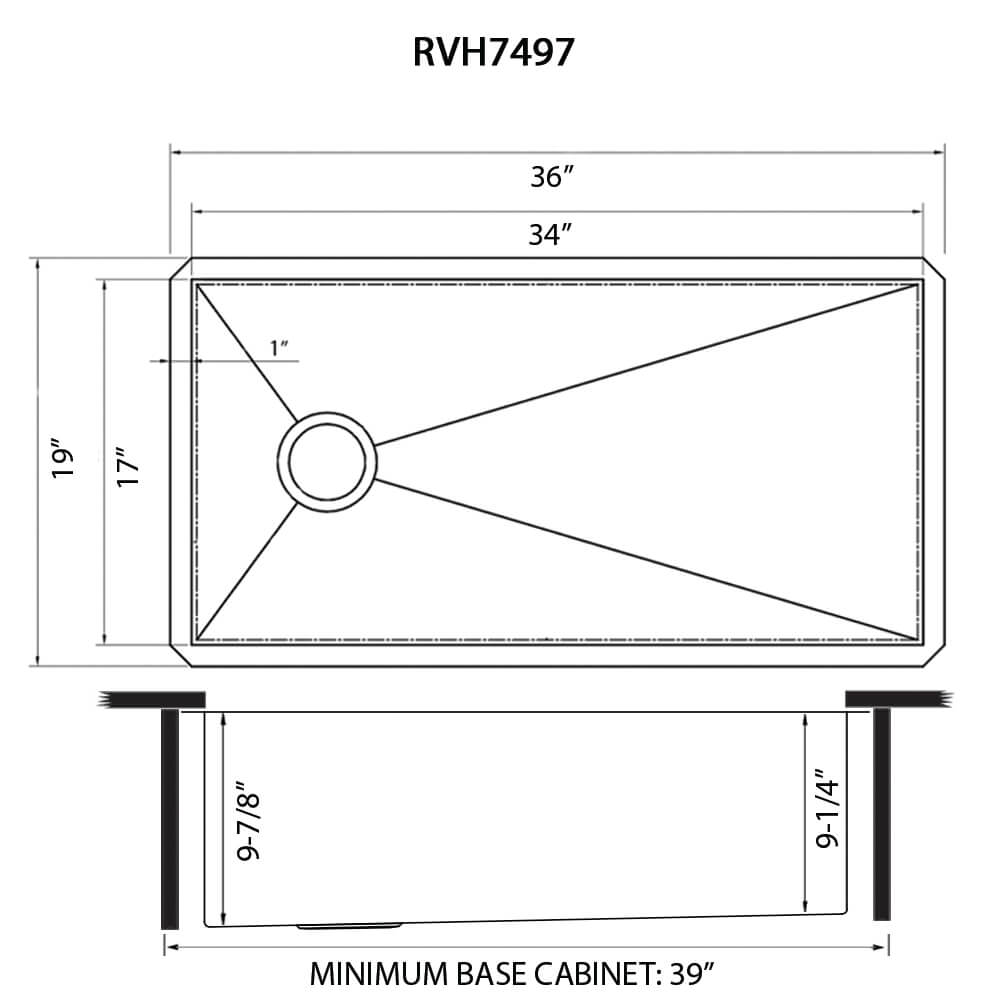 Ruvati 36-inch Slope Bottom Offset Drain Reversible Kitchen Sink Undermount 16 Gauge Stainless Steel - RVH7497