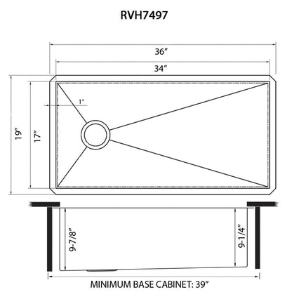 Ruvati 36-inch Slope Bottom Offset Drain Reversible Kitchen Sink Undermount 16 Gauge Stainless Steel - RVH7497