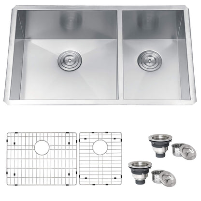 Ruvati 32-inch Undermount 60/40 Double Bowl Zero Radius 16 Gauge Stainless Steel Kitchen Sink - RVH7515