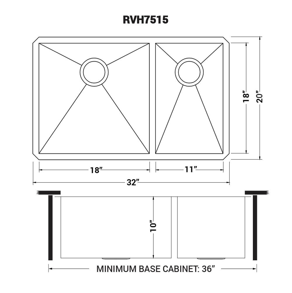 Ruvati 32-inch Undermount 60/40 Double Bowl Zero Radius 16 Gauge Stainless Steel Kitchen Sink - RVH7515