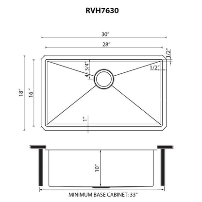 Ruvati Hex Bottom 30-inch Scratch Resistant Embossed Texture Kitchen Sink Stainless Steel - RVH7630