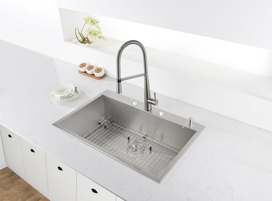 Ruvati 33 x 22 inch Drop-in Topmount 16 Gauge Zero Radius Stainless Steel Kitchen Sink Single Bowl - 4 holes - RVH8001